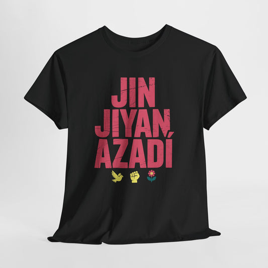 Jin Jiyan Azadî T‑Shirt — Kurdish Slogan Tee (Freedom, Life, Women)