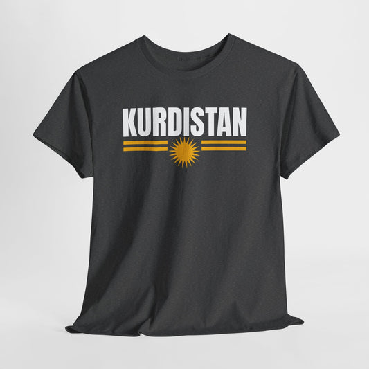 Kurdistan Flag Tee — Bold Kurdistan Text with Sun Emblem