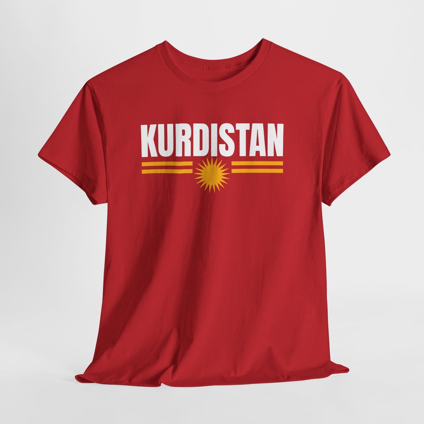 Kurdistan Flag Tee — Bold Kurdistan Text with Sun Emblem - Kurdify