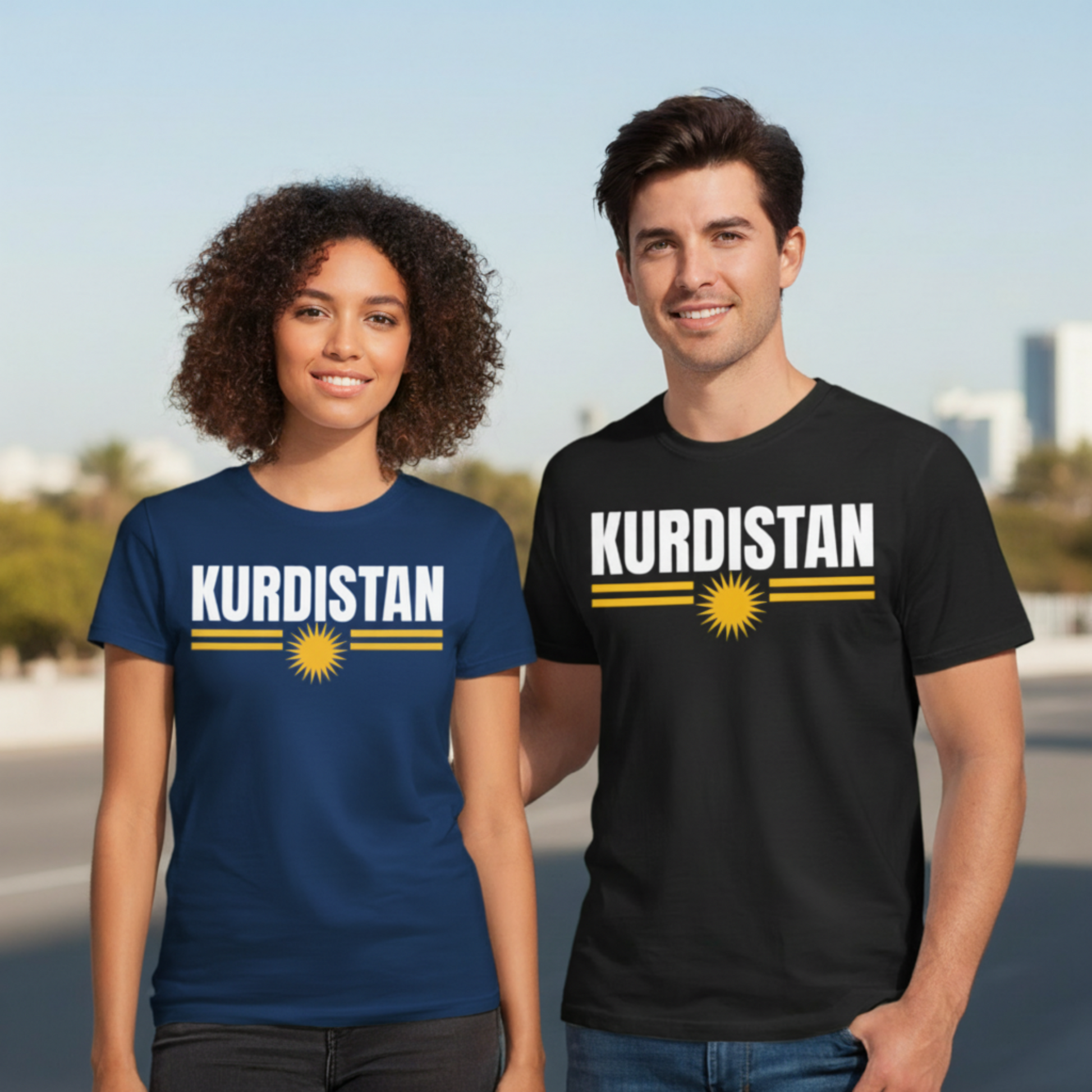 Kurdistan Flag Tee — Bold Kurdistan Text with Sun Emblem - Kurdify